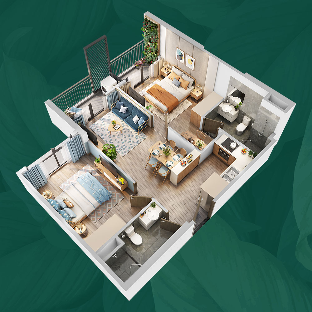 Mặt bằng căn hộ 2PN P1 Vinhomes Ocean Park mat-bang-can-ho-2pn-p1-vinhomes-ocean-park