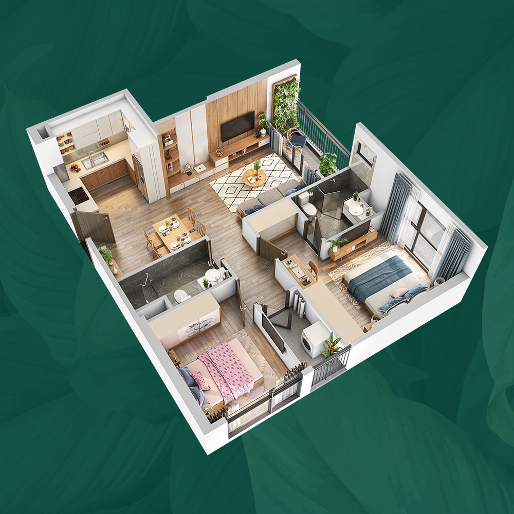 Mặt bằng căn hộ 2PN P1 Vinhomes Ocean Park mat-bang-can-ho-2pn-p1-vinhomes-ocean-park