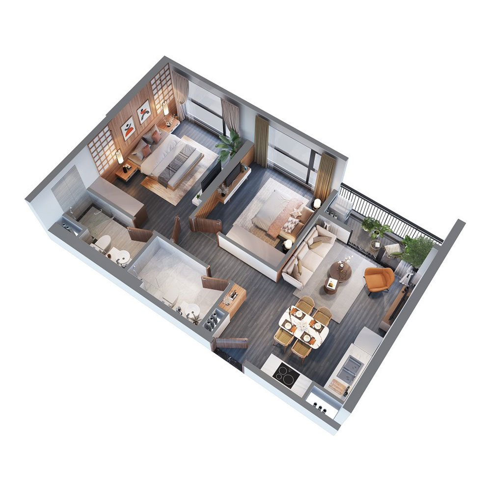 Mặt bằng căn hộ 2PN R1.01 Vinhomes Ocean Park mat-bang-can-ho-2pn-r101-vinhomes-ocean-park
