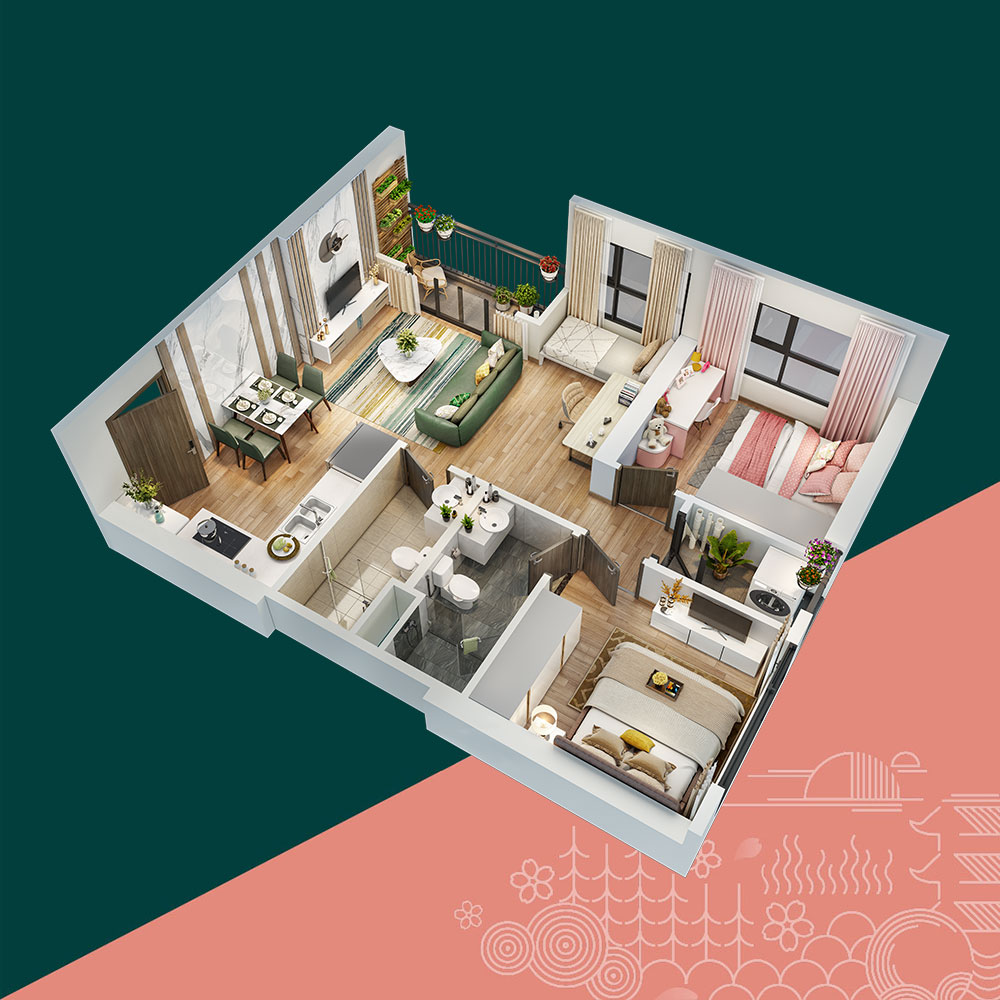 Mặt bằng căn hộ 2PN+1 SA5 Vinhomes Smart City mat-bang-can-ho-2pn1-sa5-vinhomes-smart-city